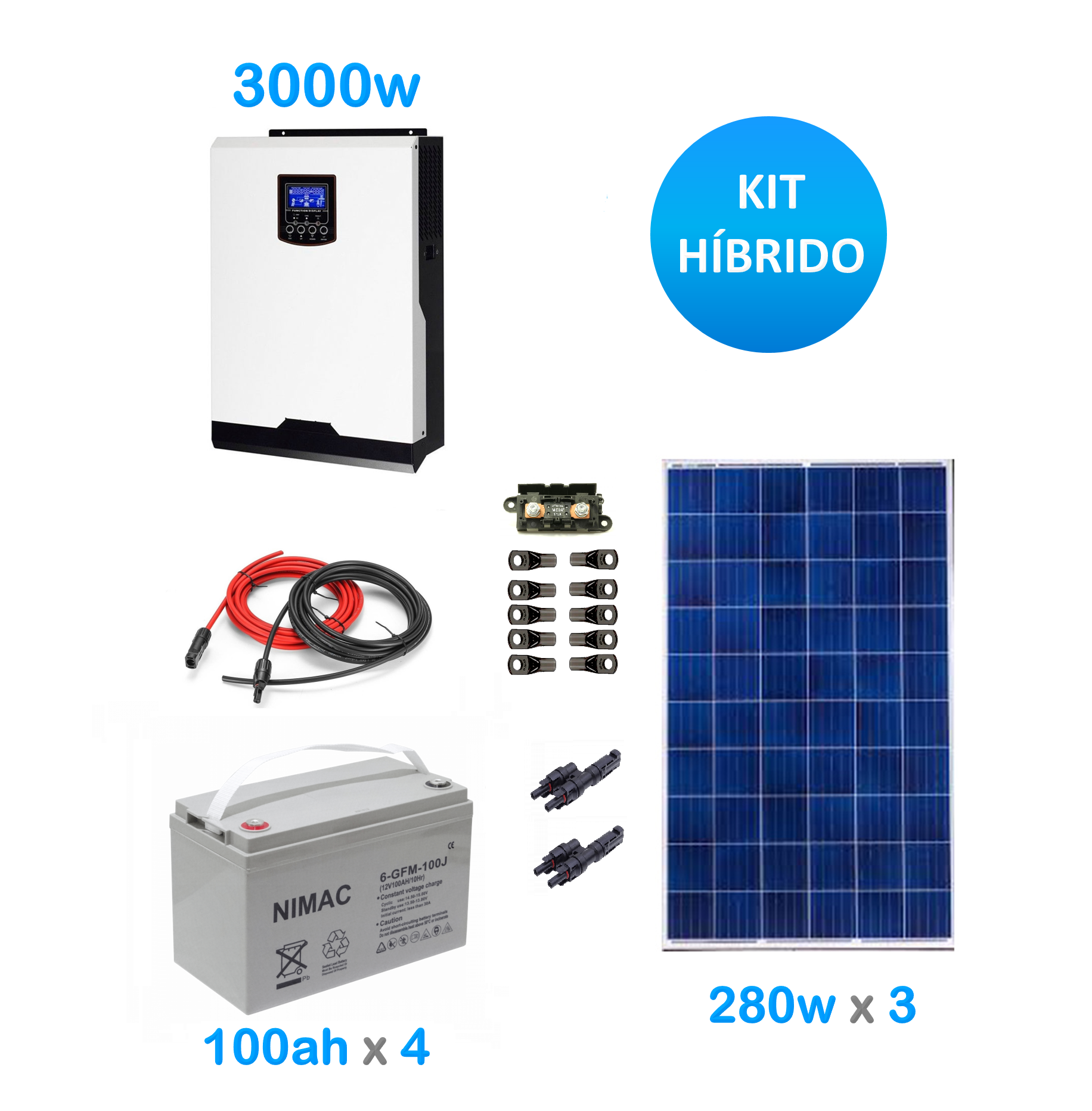 Kit Solar Fotovoltaico Híbrido 3000W para generación eléctrica.