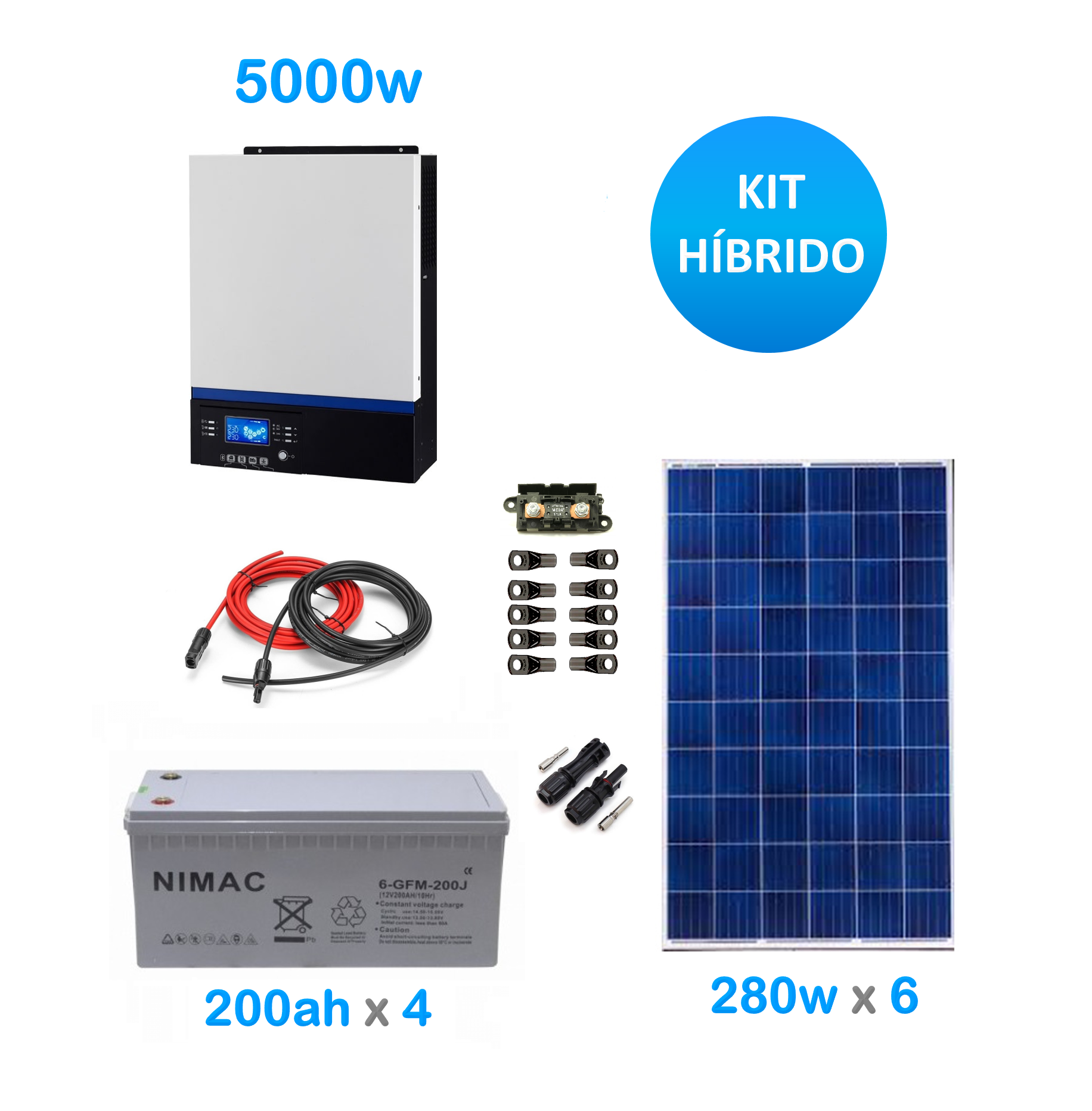 Kit Solar Fotovoltaico Híbrido 5000W para generación eléctrica.