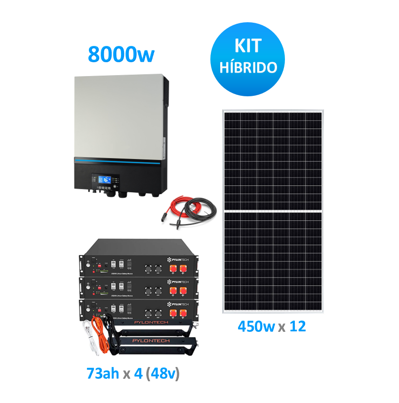 Kit Solar Fotovoltaico Híbrido 8000W para generación eléctrica.